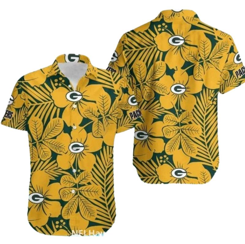 Green Bay Packers Yellow Hibiscus Hawaiian Shirt 1
