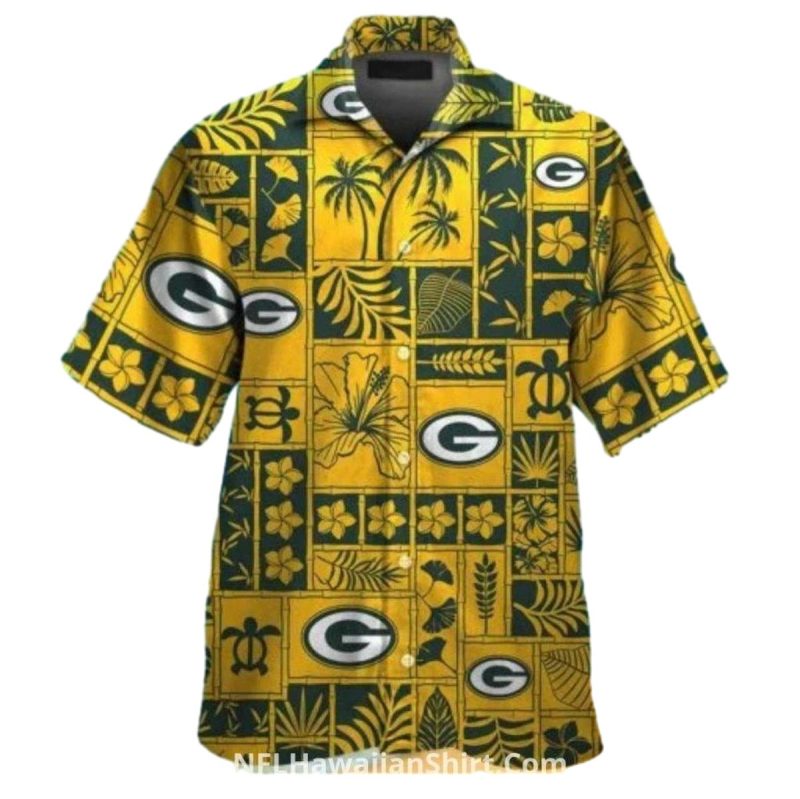 Green Bay Packers Yellow Tribal Patchwork Hawaiian Shirt 1