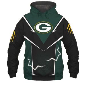 Green Bay Packers lightning graphic AOP Hoodie