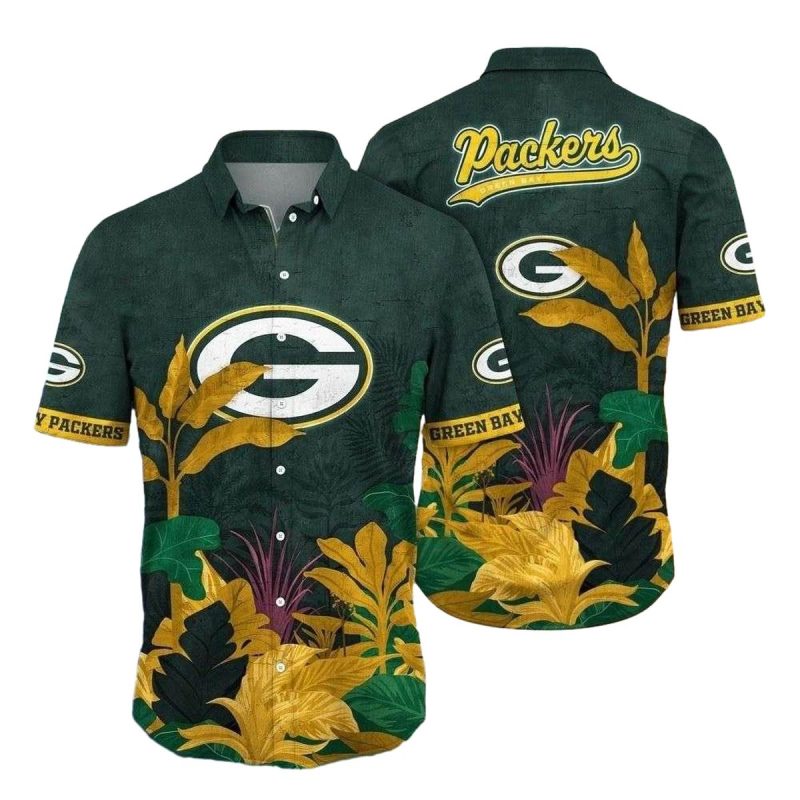Green Bay Tropics Lush Greenery Gold Flair Hawaiian Shirt 1
