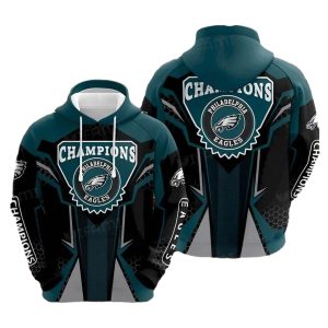 Green Philadelphia Eagles Champions Logo All Over Print Hoodie