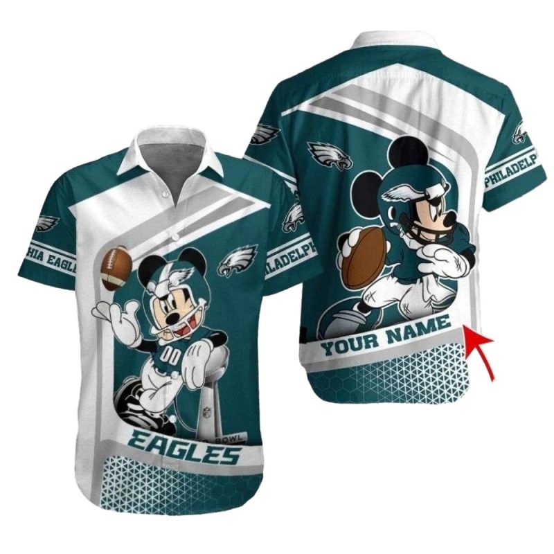 Gridiron Glory Mickey Eagles Cartoon Customizable Hawaiian Shirt 1