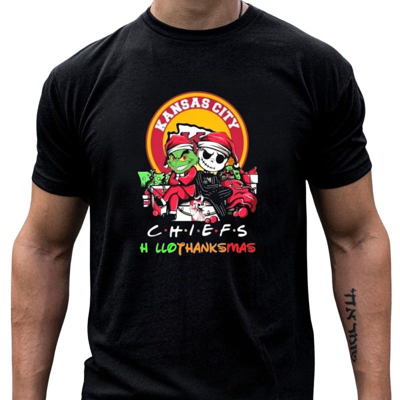 Grinch And Jack Skellington Kansas City Chiefs C H I E F S Halloween Thanks Christmas T Shirt T Shirt 1 1