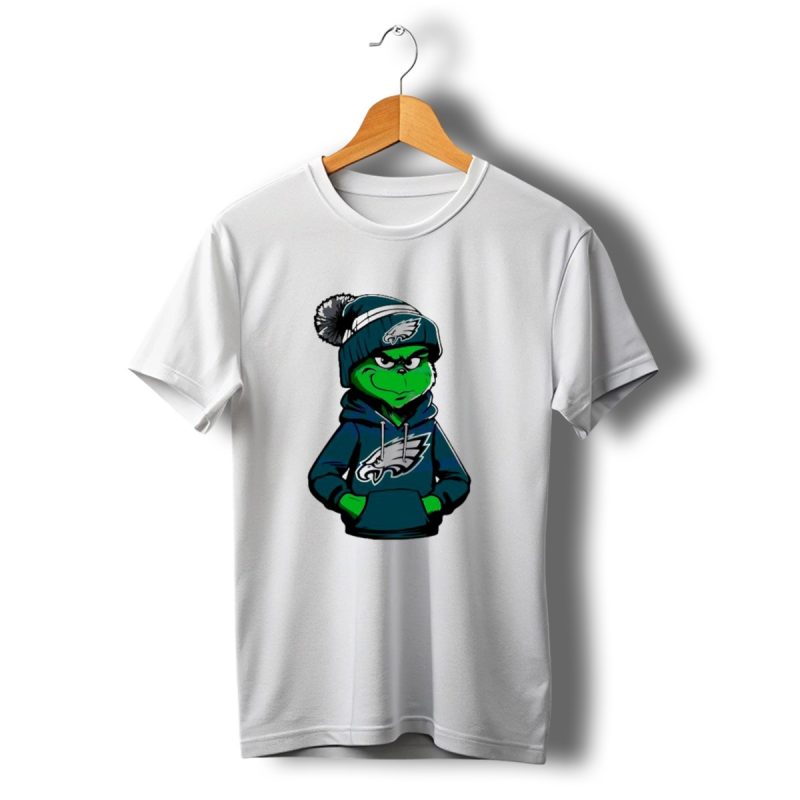 Grinch Dressed In Philadelphia Eagles Hoodie And Hat T Shirt T Shirt 1 1