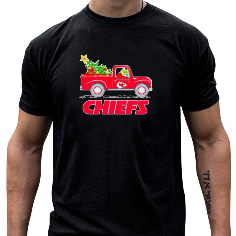 Grinch Driving Kansas City Chiefs Red Truck With Christmas Tree T Shirt T Shirt 1 1