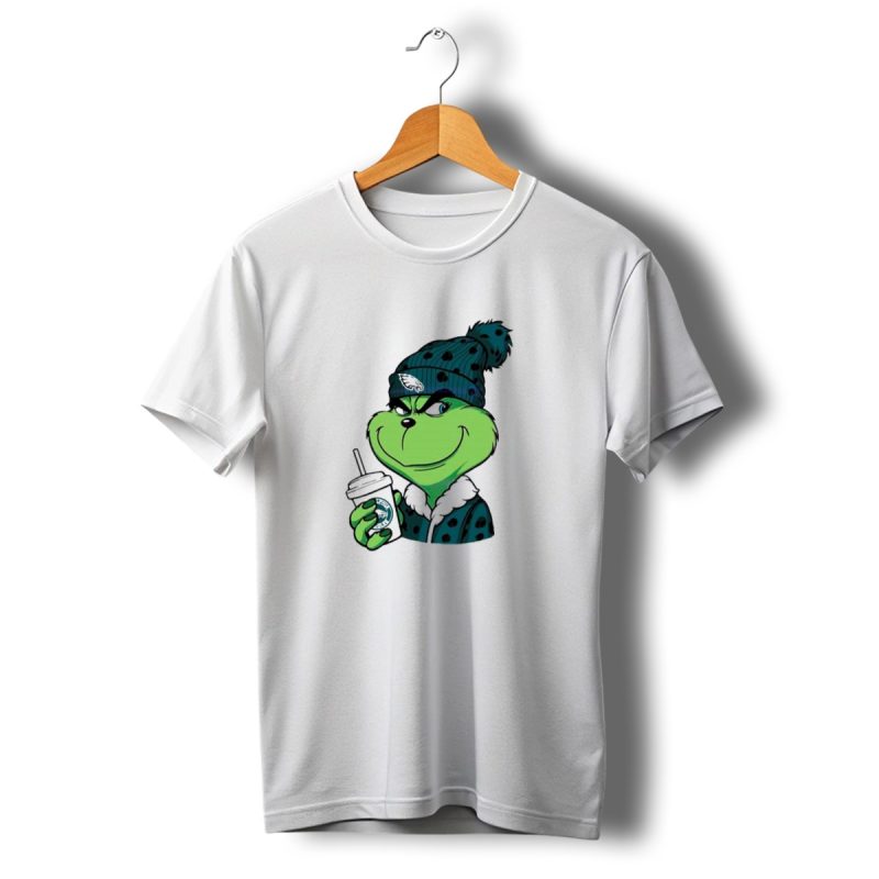 Grinch Holding Cup Wearing Philadelphia Eagles Beanie T Shirt T Shirt 1 1