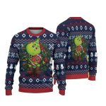 Grinch Holding Las Vegas Raiders Football Red And White Geometric Patterns Ugly Sweater