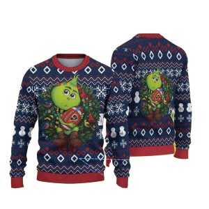Grinch Holding Las Vegas Raiders Football Red And White Geometric Patterns Ugly Sweater