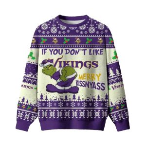 Grinch If You Dont Like Minnesota Vikings Merry Kissmyass Ugly Christmas Sweater Men Women