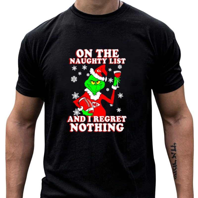 Grinch In Chiefs Colors With Naughty List And I Regret Nothing Christmas Football T Shirt T Shirt 1 1