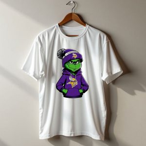 Grinch In Minnesota Vikings Hoodie And Hat With Team T Shirt