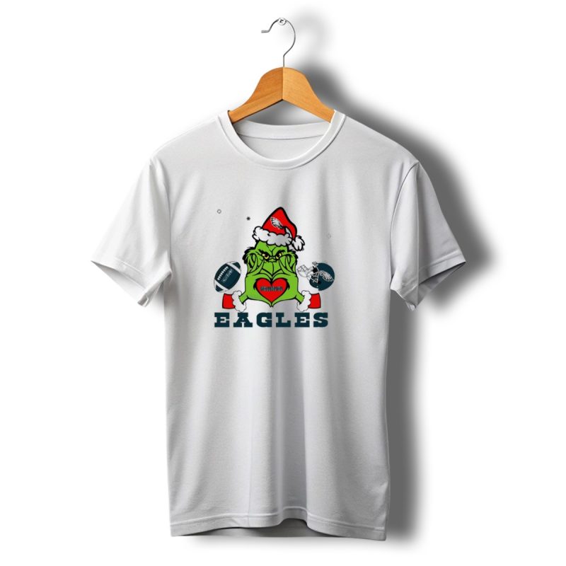 Grinch Santa Heart Philadelphia Eagles Christmas Football Helmet T Shirt T Shirt 1 1