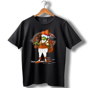 Grinchxmas Chicago Bears Santa Hat Candy Cane Football Sack T Shirt
