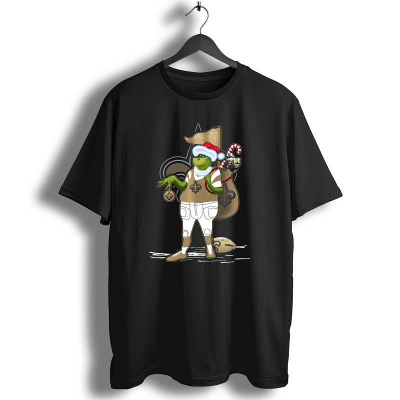 Grinchxmas New Orleans Saints Football Holiday Fun With Santa Hat And Fleur De Lis T Shirt 1 T Shirt 1