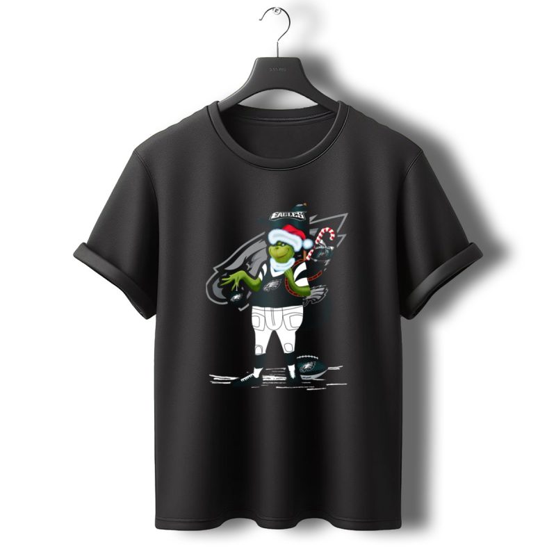 Grinchxmas Philadelphia Eagles Santa Hat Football T Shirt T Shirt 0 1