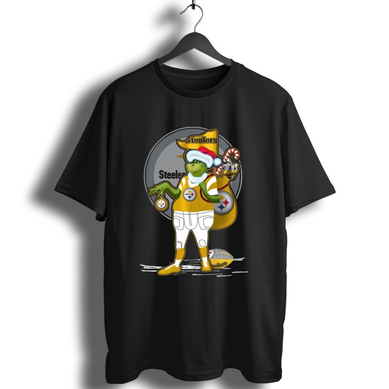 Grinchxmas Pittsburgh Steelers Santa Hat Candy Cane Football Holiday T Shirt 1 T Shirt 1