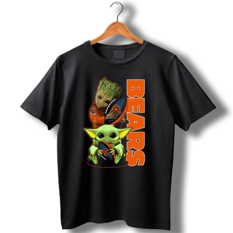 Groot And Baby Yoda Holding Chicago Bears Football T Shirt 1 T Shirt 1