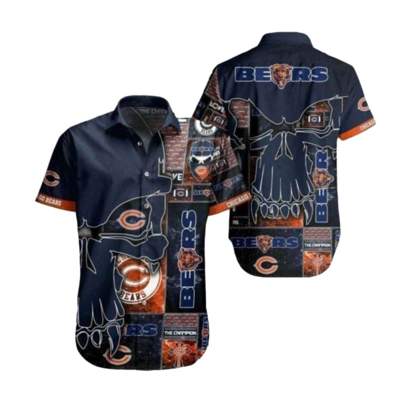 Grunge Chicago Bears Skull And Patchwork Hawaiian Shirt 1