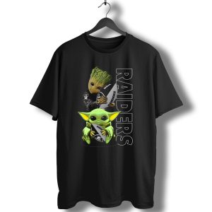 Grzd Oakland Raiders Groot Baby Yoda Football T-Shirt