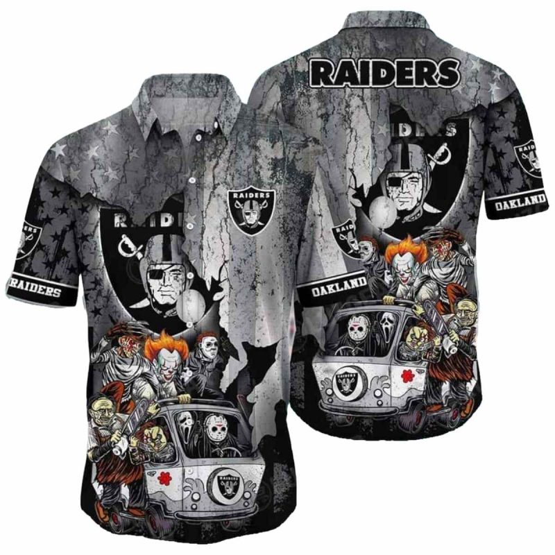 Halloween Characters With Las Vegas Raiders Hawaiian Shirt 1