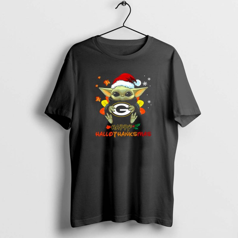 Happy Hallothanksmas Green Bay Packers Baby Yoda Santa Hat T Shirt 1 1 T Shirt 1 1