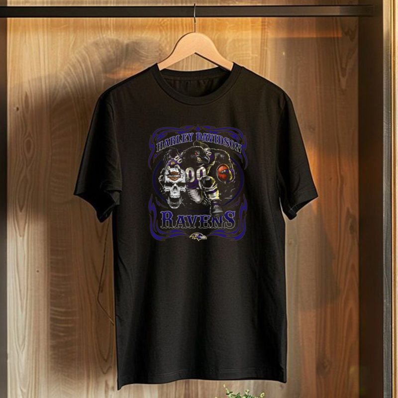 Harley Davidson Baltimore Ravens 90 Skull Logo Bear Football T Shirt 1 T Shirt 1