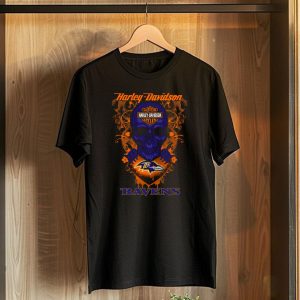 Harley Davidson Baltimore Ravens Skull Motor Cycles T-Shirt