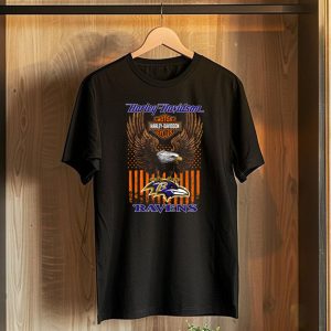 Harley Davidson Motor Cycles Baltimore Ravens Eagle American Flag T-Shirt