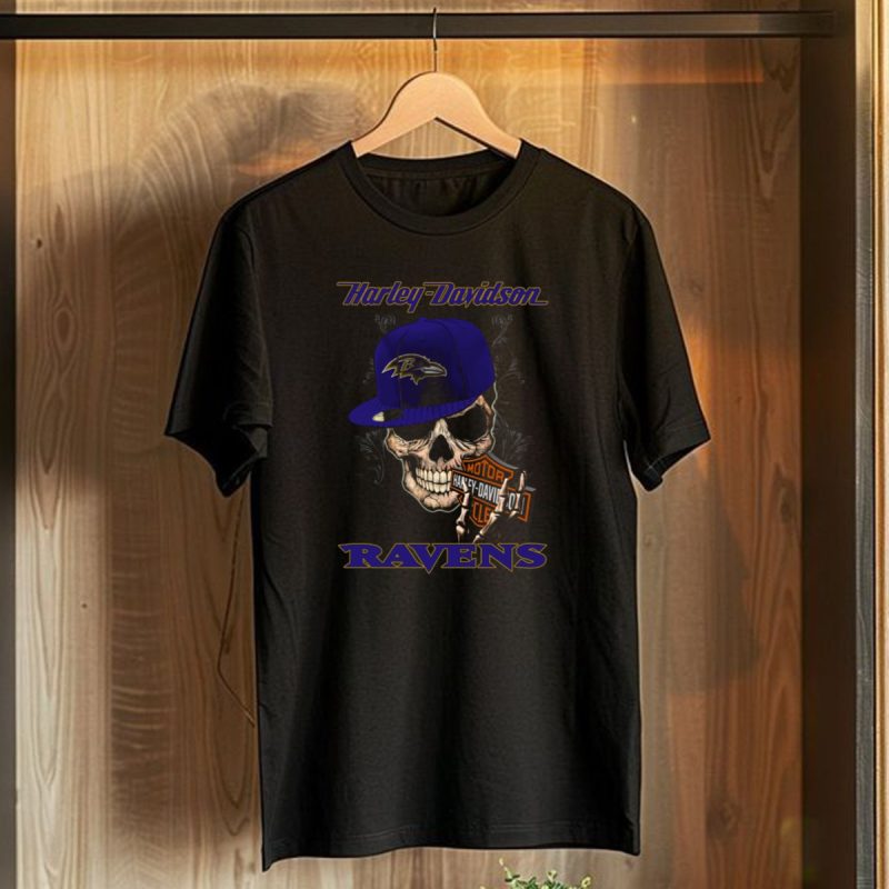 Harley Davidson Motor Skull Baltimore Ravens Hat T Shirt 1 T Shirt 1