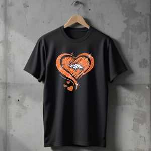 Heart Diamond Denver Broncos Sparkling Orange Emblem T-Shirt