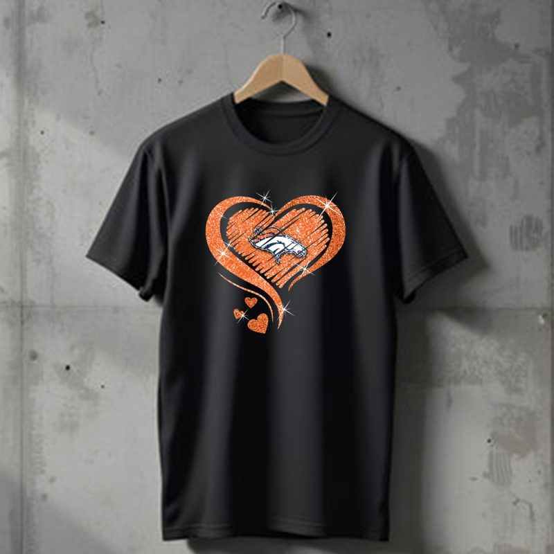 Heart Diamond Denver Broncos Sparkling Orange Emblem T Shirt 1 T Shirt 1
