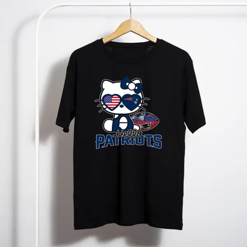 Hello Kitty New England Patriots Football Fan Icon With American Flag Sunglasses T Shirt T Shirt 1