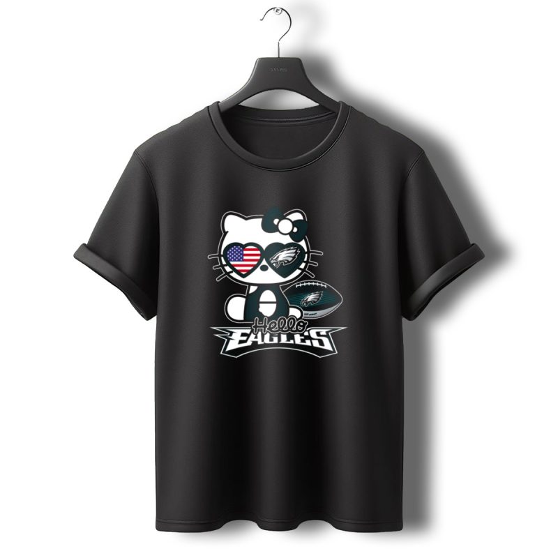Hello Kitty Philadelphia Eagles Football Usa Flag T Shirt T Shirt 0 1