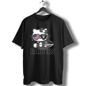 Hello Kitty Raiders American Flag Heart Glasses And Football T-Shirt