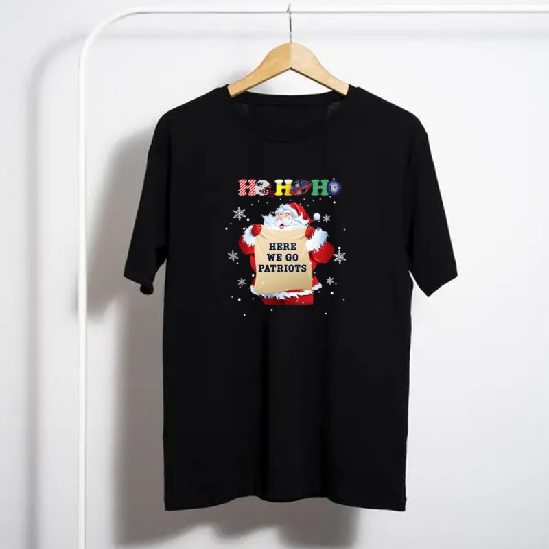 Here We Go Patriots Christmas Ho Ho Ho Santa Snowflakes Football T Shirt T Shirt 1