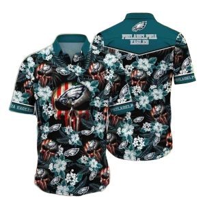 Hibiscus Skull Philadelphia Eagles Tropical Hawaiian Shirt