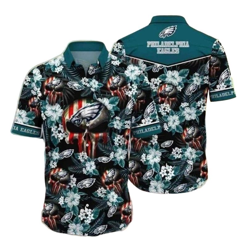Hibiscus Skull Philadelphia Eagles Tropical Hawaiian Shirt 1