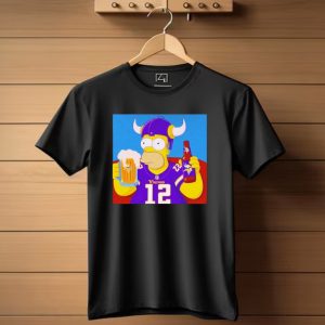 Homer Simpson In Minnesota Vikings Gear Drinking Beer T Shirt