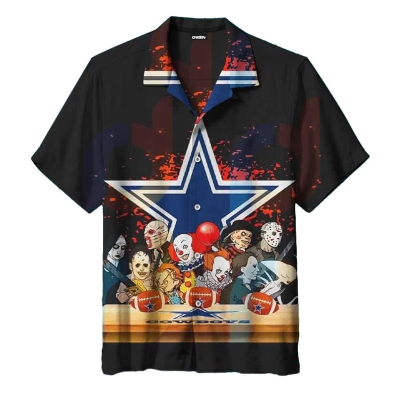 Horror Halloween Characters Dallas Cowboys Hawaiian Shirt 1