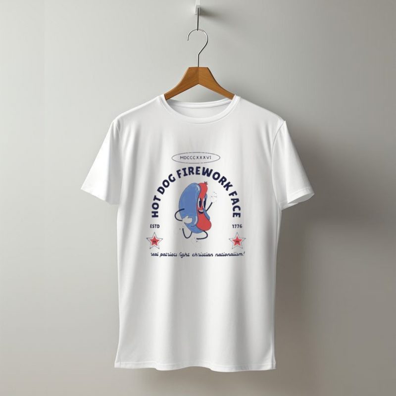 Hot Dog Firework Face Real Patriots Fight Christian Nationalism Estd 1776 T Shirt T Shirt 1