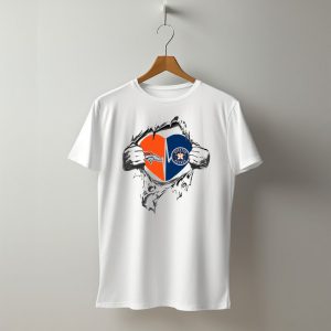 Houston Astros Denver Broncos Heart Torn T-Shirt