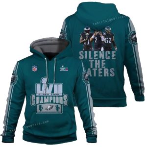 Hurts Kelce Brown Silence The Haters Philadelphia Eagles SB Champion 2023 All Over Print Hoodie