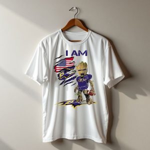 I AM Baltimore Ravens Baby Groot Football USA Flag T-Shirt