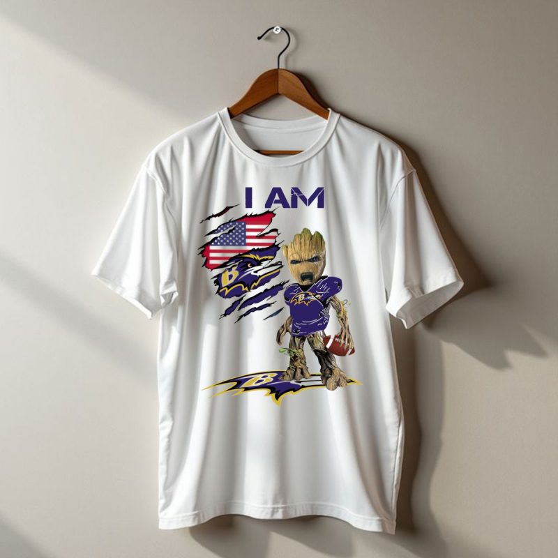 I Am Baltimore Ravens Baby Groot Football Usa Flag T Shirt 1 T Shirt 1