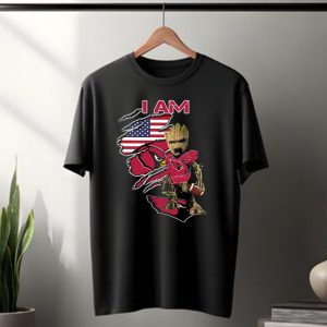 I Am Arizona Cardinals Baby Groot American Flag T-Shirt