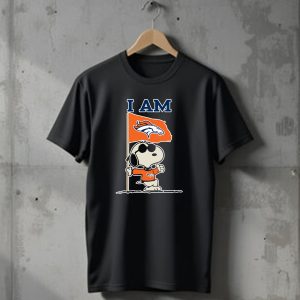 I Am Denver Broncos Snoopy Fan With Flag T-Shirt