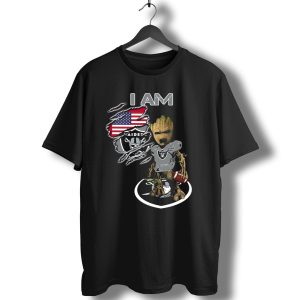 I Am Raiders Baby Groot American Flag Football T-Shirt