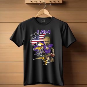 I Am Vikings Baby Groot American Flag Football T Shirt