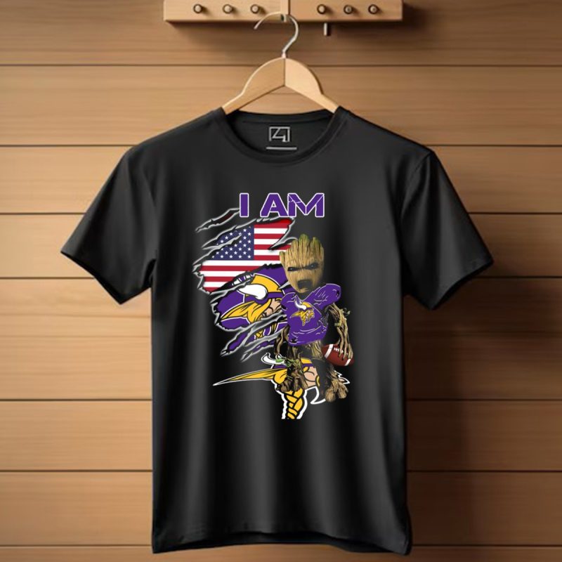 I Am Vikings Baby Groot American Flag Football T Shirt 1 T Shirt 1
