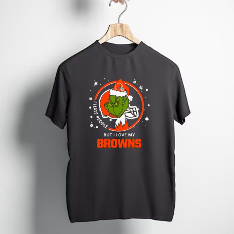 I Hate People But I Love My Browns Cleveland Browns Grinch Santa Hat Snowflakes T Shirt 1 T Shirt 1